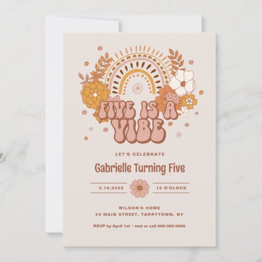 Groovy 5th Birthday Invitation Kaart (Voorkant)