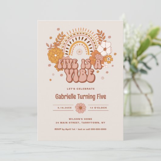Groovy 5th Birthday Invitation Kaart (Staand voorkant)