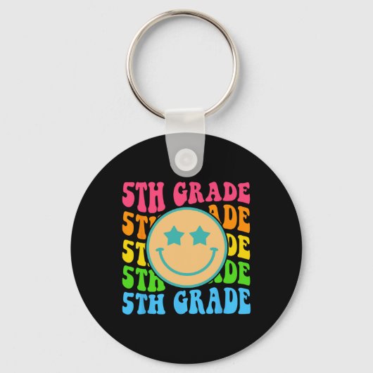 Groovy 5th Grade Vibes Face Retro Teachers Back Sleutelhanger (Voorkant)
