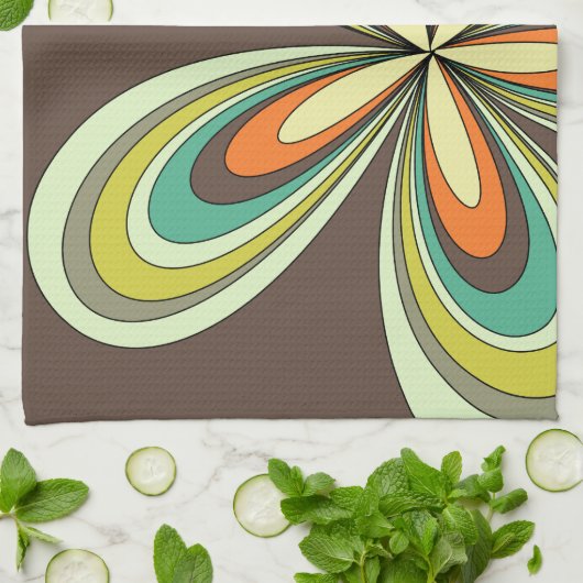 Groovy 60s 70er Hippie Bloem Bruine Retro Margriet Theedoek (Gevouwen)