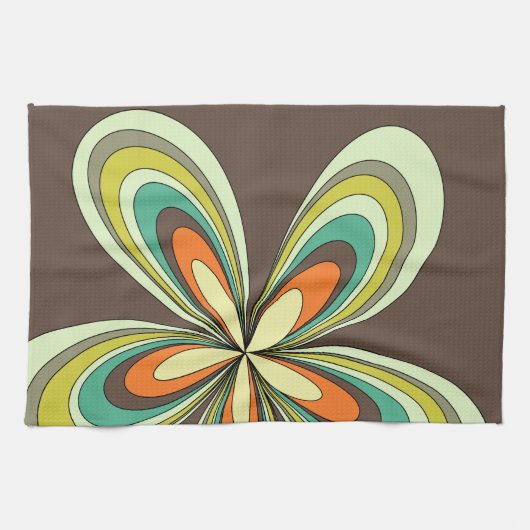 Groovy 60s 70er Hippie Bloem Bruine Retro Margriet Theedoek (Horizontaal)