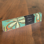 Groovy 60s 70er Hippie Bloem Turquoise Madeliefjes Naambordje (Zijkant)