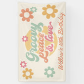 Groovy 60's 70's Bloemen Verjaardagsfeestje Elke L Spandoek (Verticaal)