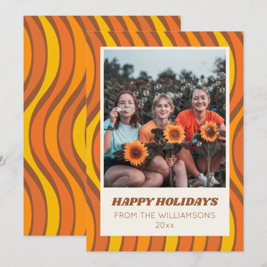 Groovy 60s 70s Herfst Oranje bruine foto Feestdagenkaart (Voorkant / Achterkant)