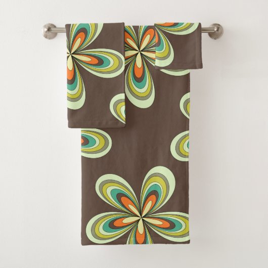 Groovy 60s 70s Hippie Bloem Bruin Retro Daisy Bad Handdoek (Insitu)