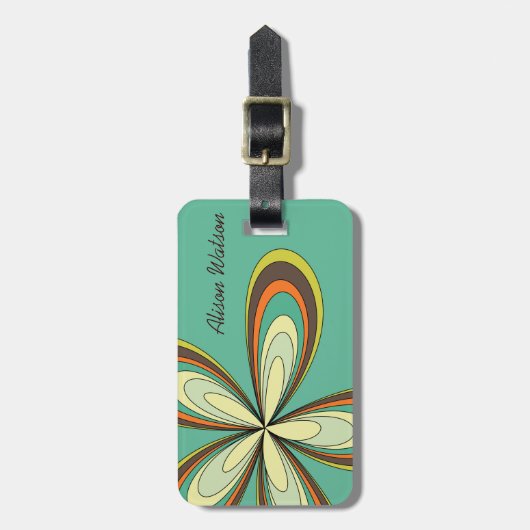 Groovy 60s 70s Hippie Bloem Turquoise Madelief Naa Bagagelabel (Voorkant verticaal)