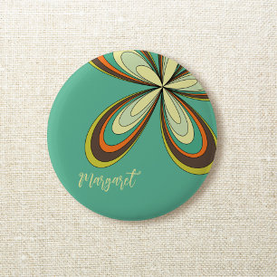 Groovy 60s 70s Hippie Bloem Turquoise Madelief Naa Ronde Button 5,7 Cm