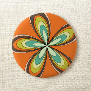 Groovy 60s 70s Hippie Flower Sinaasappel Retro Dai Ronde Button 5,7 Cm
