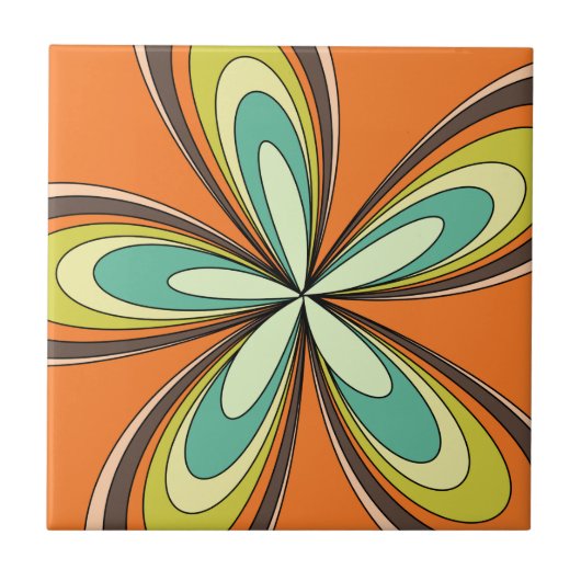 Groovy 60s 70s Hippie Flower Sinaasappel Retro Dai Tegeltje (Voorkant)