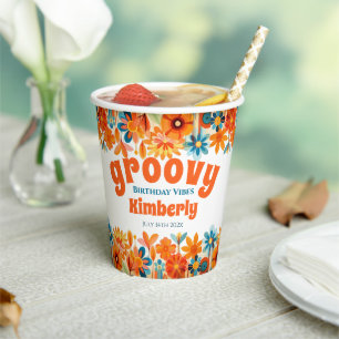 Groovy 60's 70s Vibe Floral Retro Verjaardag Papieren Bekers