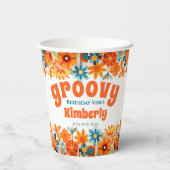 Groovy 60's 70s Vibe Floral Retro Verjaardag Papieren Bekers (Achterkant)