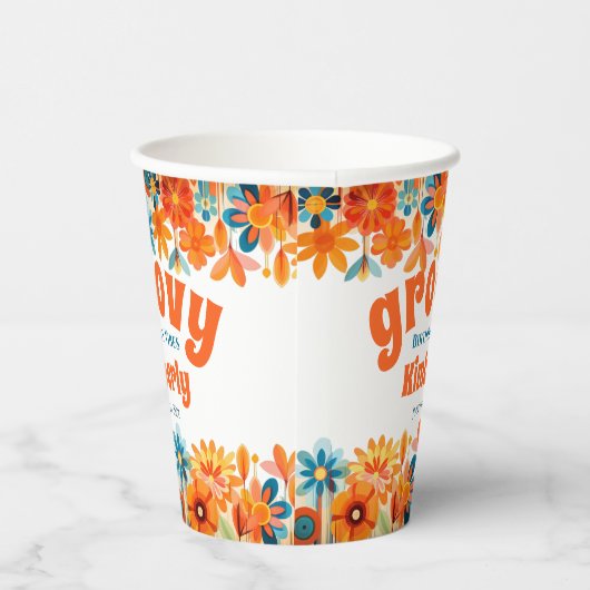 Groovy 60's 70s Vibe Floral Retro Verjaardag Papieren Bekers (Rechts)