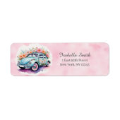 Groovy 60's Bug-auto met margrietjes retouradres Etiket (Voorkant)