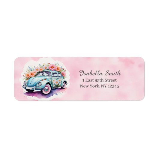 Groovy 60's Bug Car met Daisies Retouradres Etiket (Voorkant)