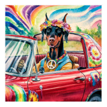 Groovy 60s Dobermann in Red Cabrio