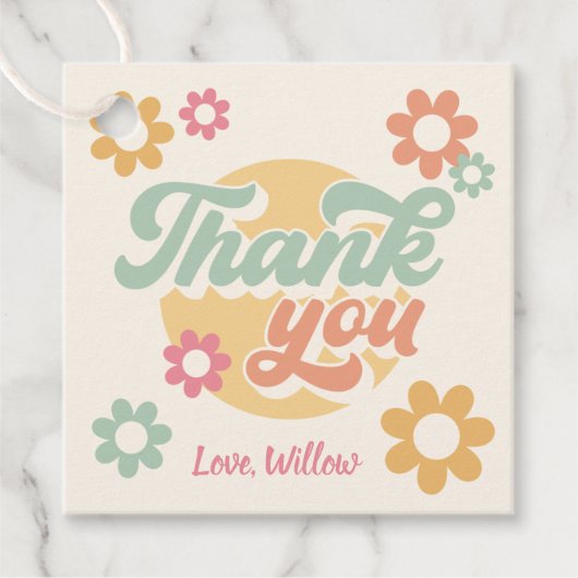 Groovy 60's Flowers 70 Birthday Party Hartelijk da Bedankjes Labels (Voorkant)