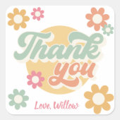 Groovy 60's Flowers 70 Birthday Party Hartelijk da Vierkante Sticker (Voorkant)