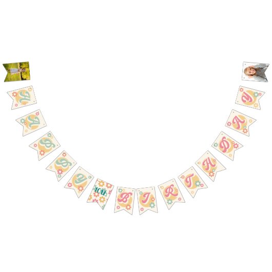 Groovy 60's Flowers 70 Foto Happy Birthday Vlaggetjes (Alle)