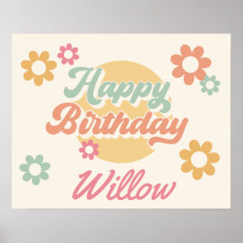 Groovy 60's Flowers Happy Birthday Party Poster