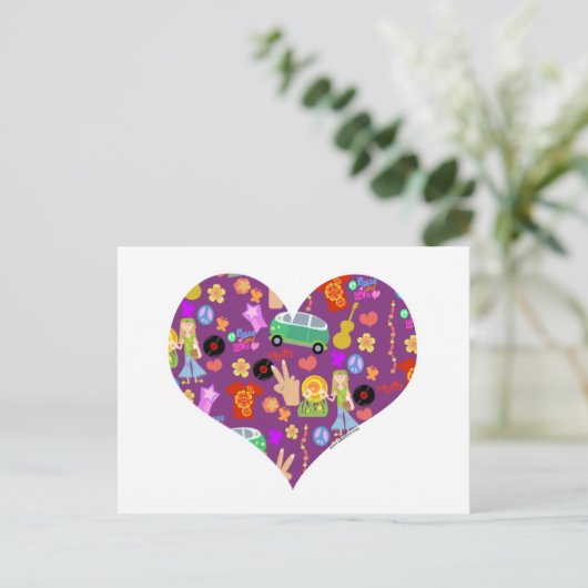 Groovy 60's Paarse liefde Briefkaart (Staand voorkant)