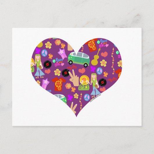 Groovy 60's Paarse liefde Briefkaart (Voorkant)