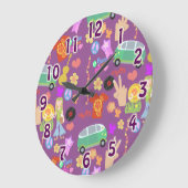 Groovy 60's Paarse liefdespatroon Grote Klok (Hoek)