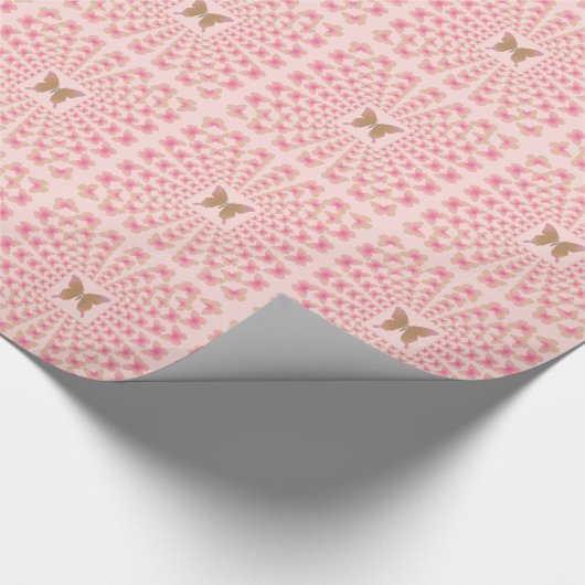 Groovy 60's Peace Butterfly Perspective on roze Cadeaupapier (Hoek)