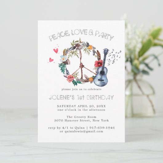 Groovy 60s Themed Birthday Party Boho Invitation (Staand voorkant)