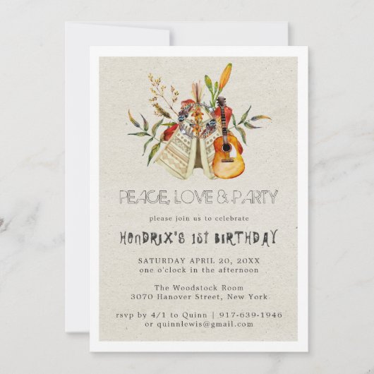 Groovy 60s Themed Birthday Party Boho Invitation (Voorkant)