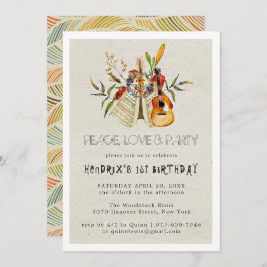 Groovy 60s Themed Birthday Party Boho Invitation (Voorkant / Achterkant)