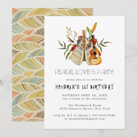 Groovy 60s Themed Birthday Party Boho Invitation (Voorkant / Achterkant)