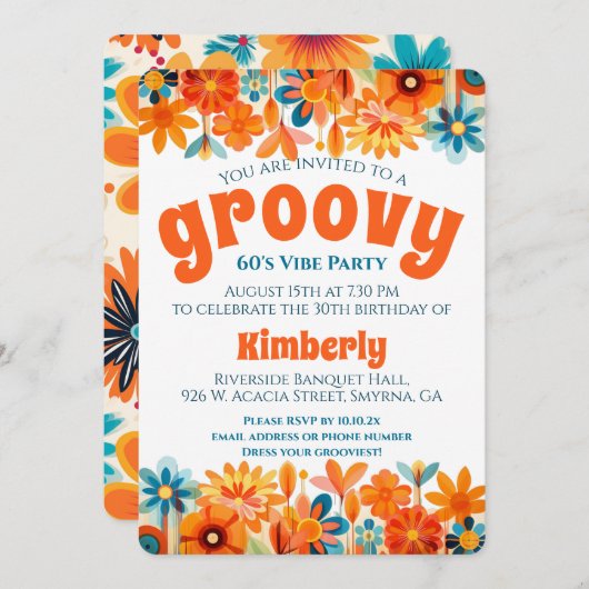 Groovy 60's Vibe Floral Retro Verjaardag Kaart (Voorkant / Achterkant)