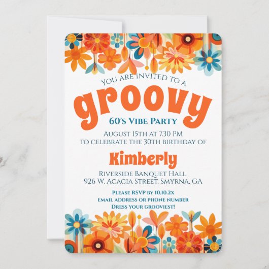 Groovy 60's Vibe Floral Retro Verjaardag Kaart (Voorkant)