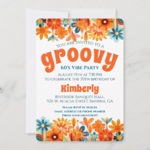 Groovy 60's Vibe Floral Retro Verjaardag Kaart