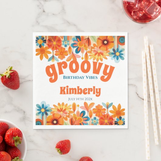 Groovy 60's Vibe Floral Retro Verjaardag Servet (Insitu)