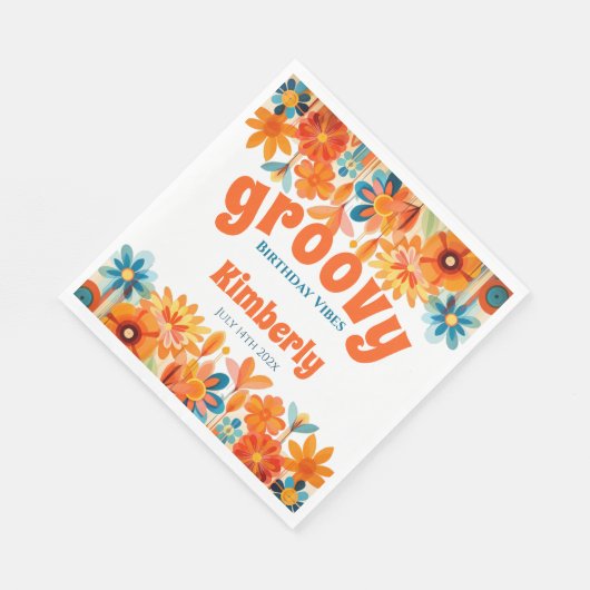 Groovy 60's Vibe Floral Retro Verjaardag Servet (Hoek)