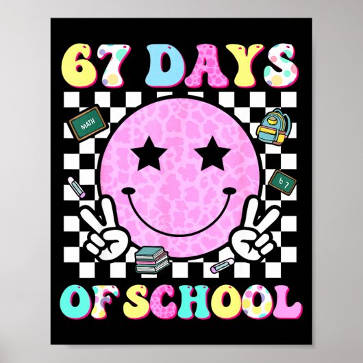 Groovy 67 Days Of School Smile Face Teacher Kids W Poster (Voorkant)