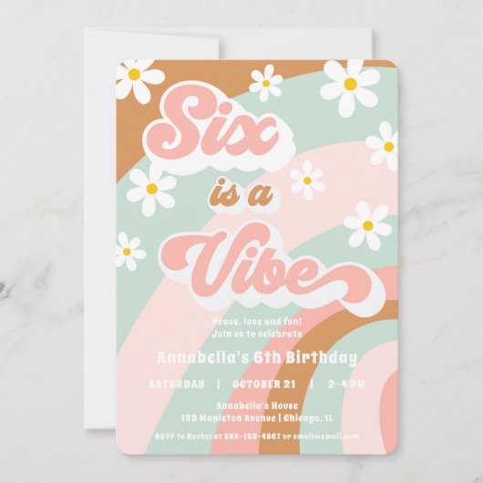 Groovy 6e verjaardag Zes is een Vibe retro daisy Kaart (Voorkant)
