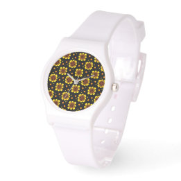Groovy 70er jaren Daisy Bloem Kracht Patroon Horloge