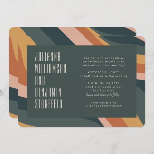 Groovy 70's aarthy Boho Abstracte stapes bruiloft Kaart (Voorkant / Achterkant)