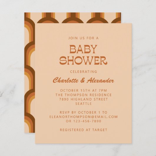 Groovy 70s Baby shower voor bruine retrorparen (Voorkant / Achterkant)