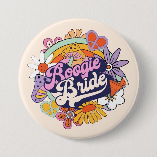 Groovy 70s Bachelorette Boogie Bruid ID929 Knop Ronde Button 7,6 Cm (Voorkant)