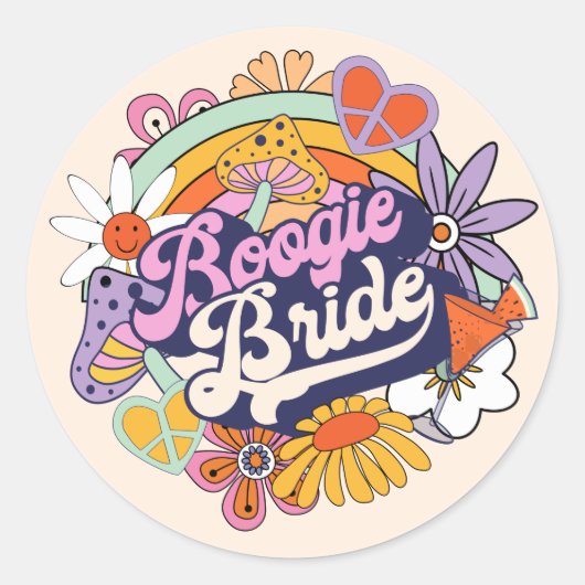 Groovy 70s Bachelorette Boogie Bruid ID929  Ronde Sticker (Voorkant)
