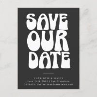 Groovy 70s Black White Simple Save the Date