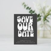 Groovy 70s Black White Simple Save the Date Briefkaart (Staand voorkant)