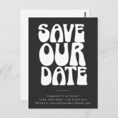 Groovy 70s Black White Simple Save the Date Briefkaart (Voorkant / Achterkant)
