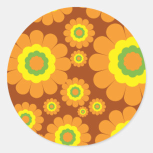 Groovy 70's bloemen ronde sticker