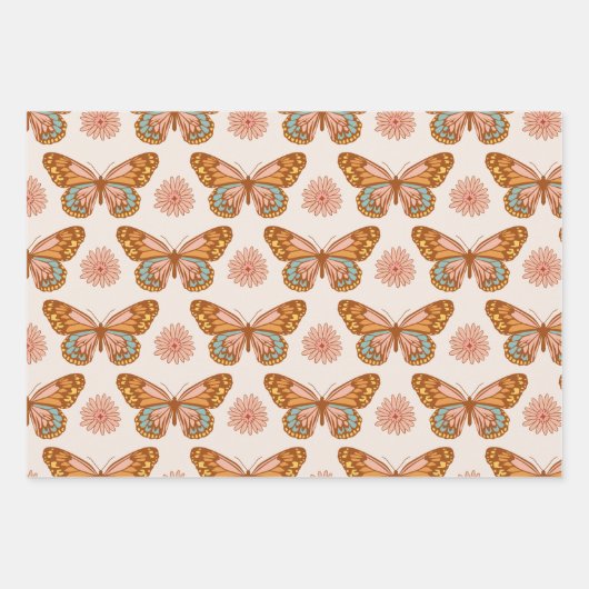 Groovy 70's Butterflies, Flowers en Geometric Inpakpapier Vel (Voorkant)