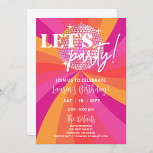 Groovy 70s Disco Birthday Party Invitation, SARA Kaart