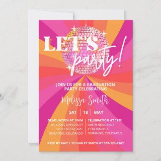 Groovy 70s Disco Graduation Party Invitation, SARA Kaart